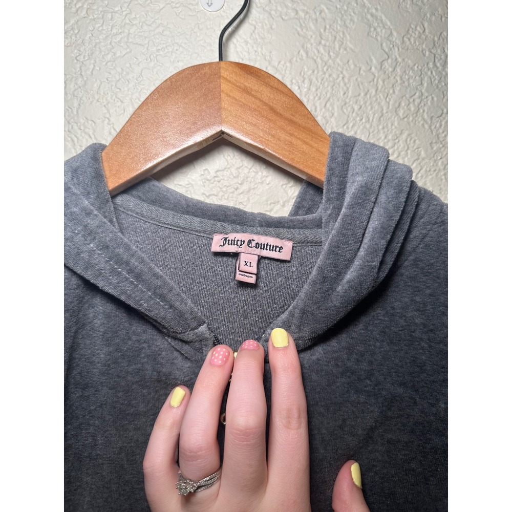 Juicy Couture‎ Womens XL Sweater Hoodie Full Zip Velour Gray Y2K Choose Juicy - Picture 3 of 5